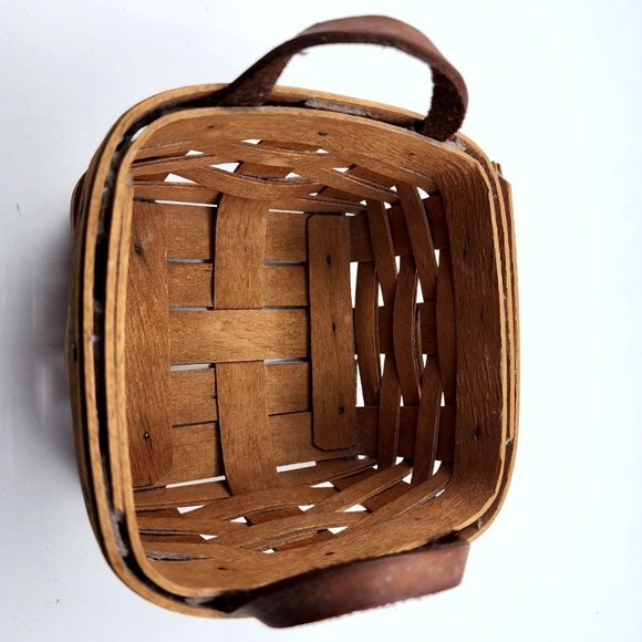 Vintage Longaberger Handwoven Picnic Basket Small Mini Organizer Brown 4.50 in - Picture 10 of 11